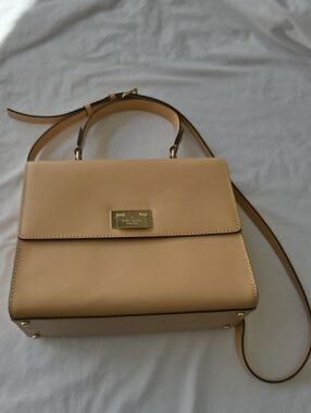kate spade Beige Leather Structured Satchel with Gold Hardware